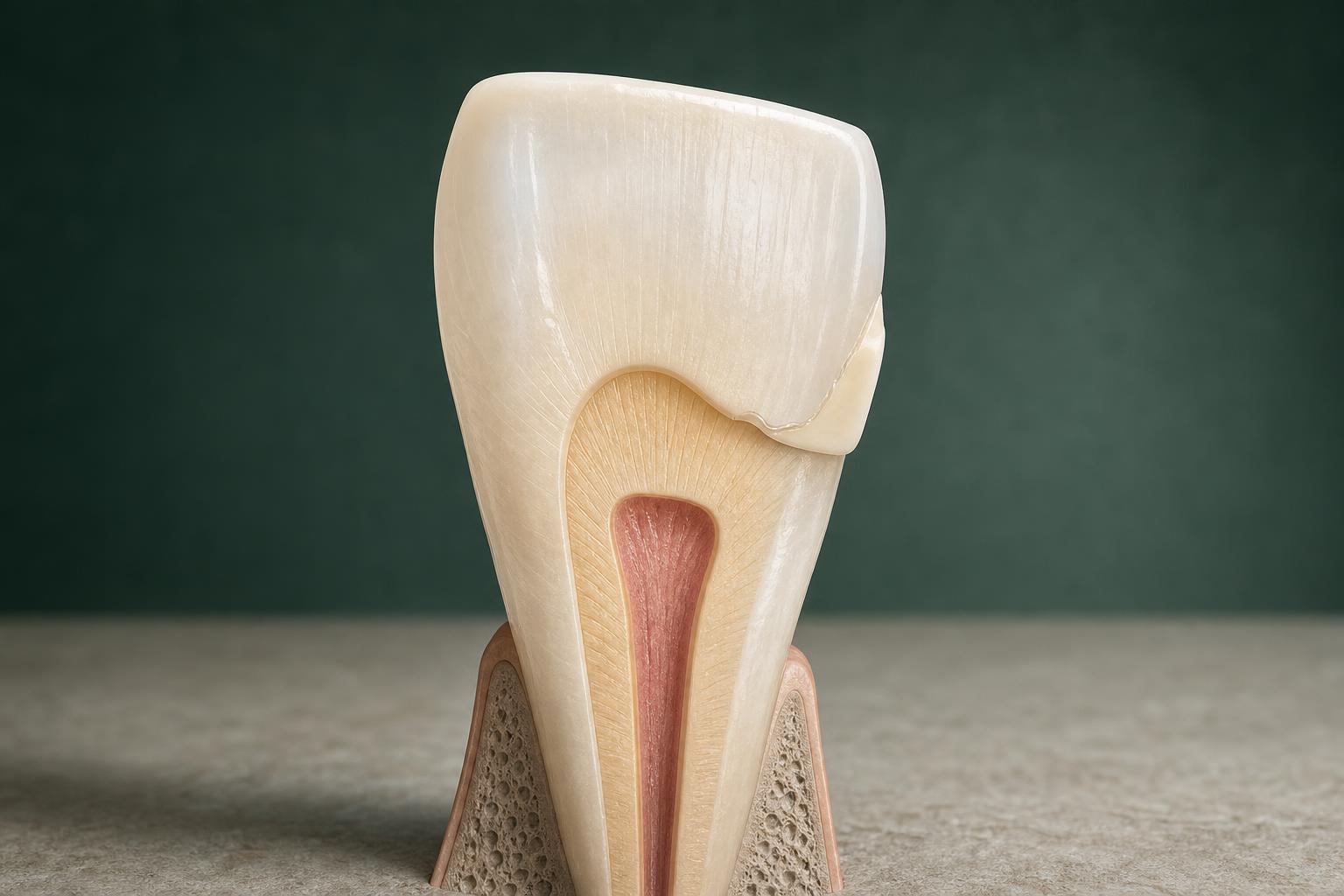 Cutaway educational view of composite resin rebuilding a chipped front tooth edge