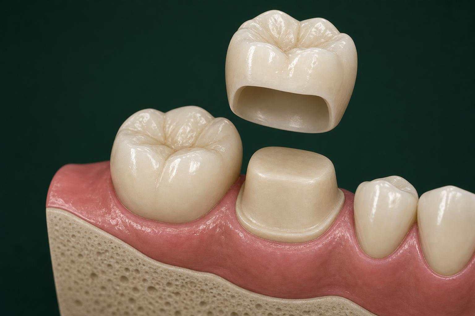 Educational view of a full ceramic crown and prepared posterior tooth